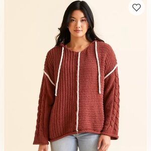 BKE Chunky Knit Hooded Pullover Sweater in Rich Rust Size Small NWT